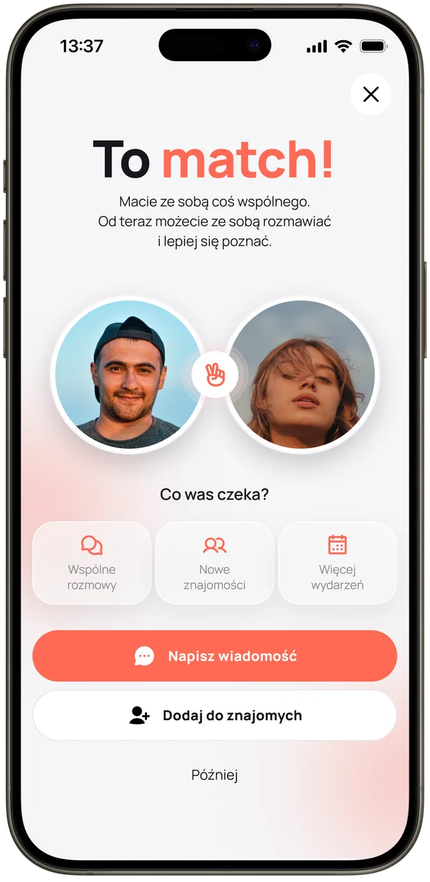 Ekran To match! z dwoma zdjęciami profilowymi