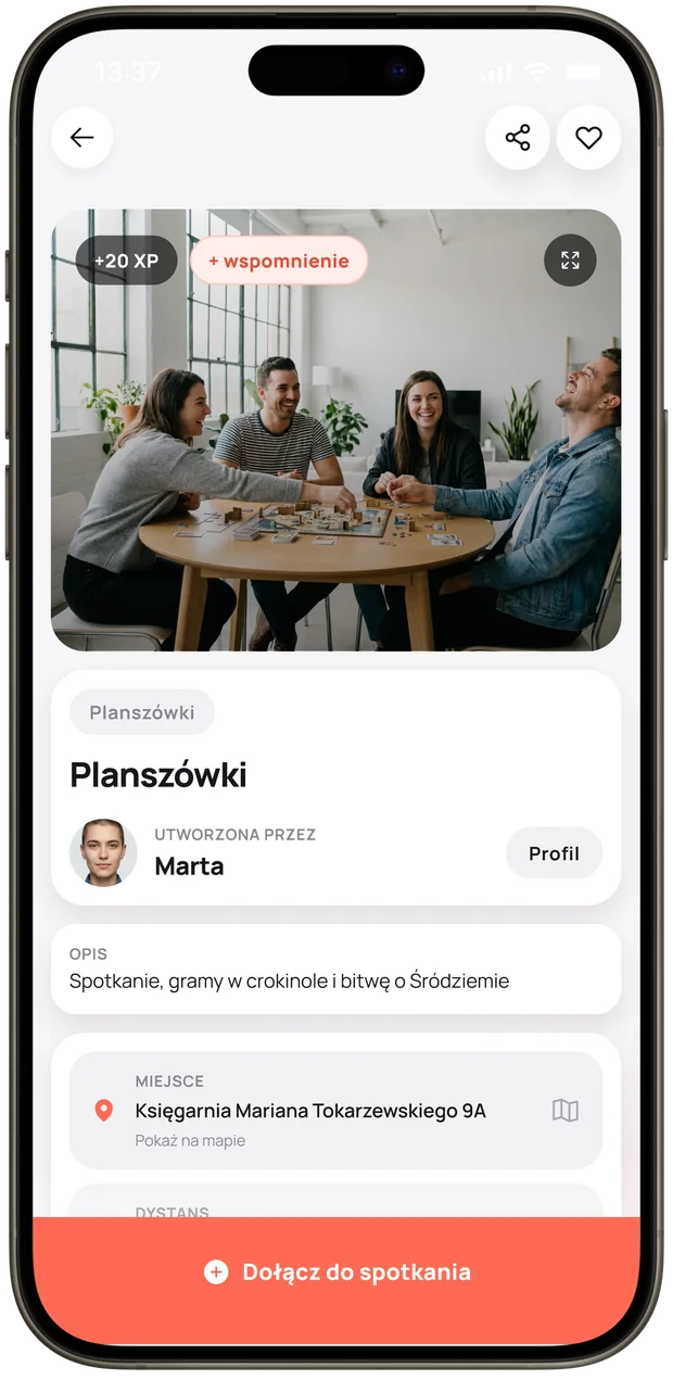 Szczegóły spotkania Planszówki z przyciskiem Dołącz do spotkania